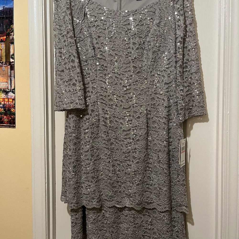 NWT taupe lace and sequin dress by Alex Evenings. Size 10.